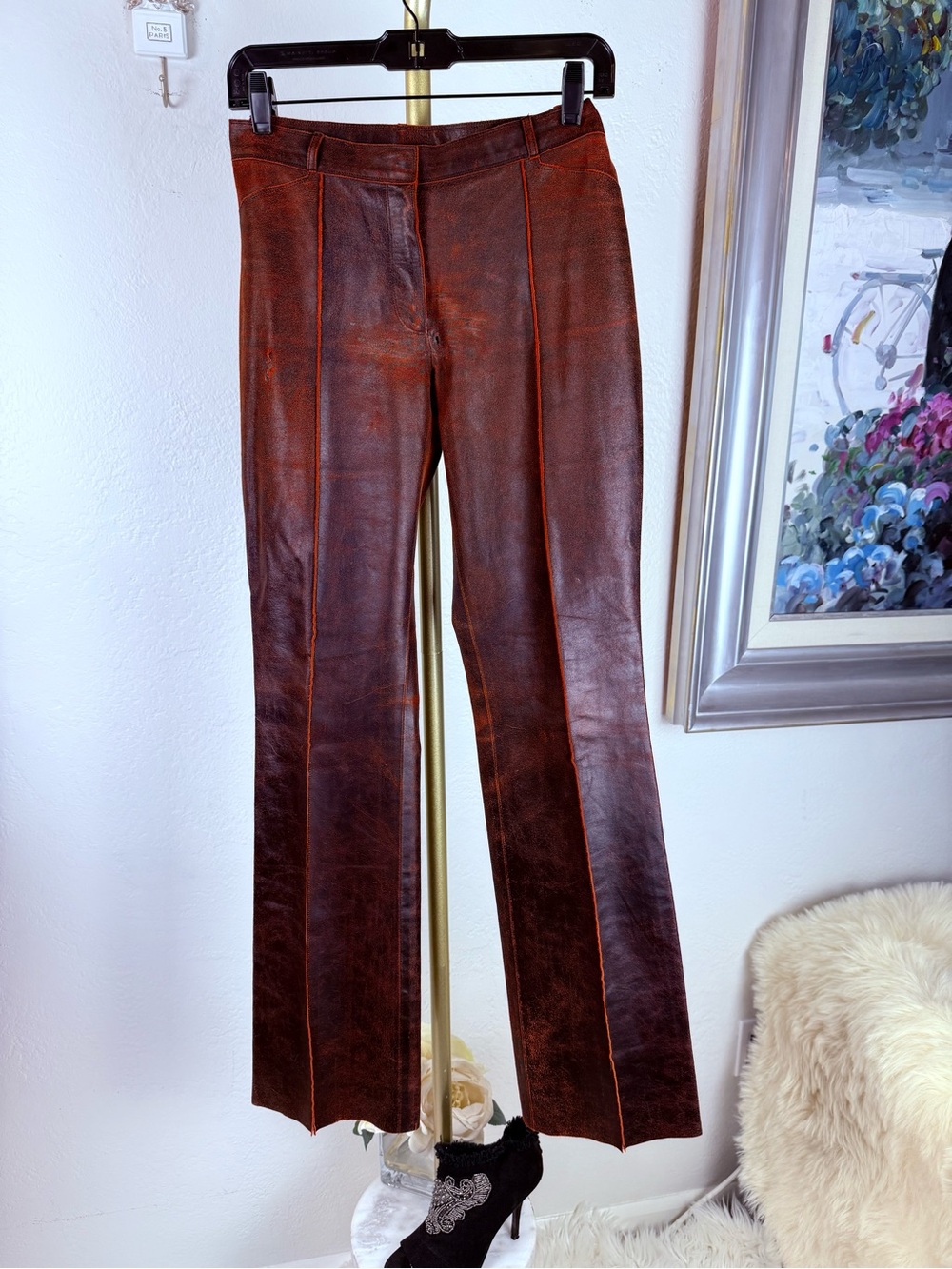 ARCHIVAL SUIT JEWELS by Julie Knapp Burnished Leather Moto Suit Set/S Red Black - Picture 16 of 16